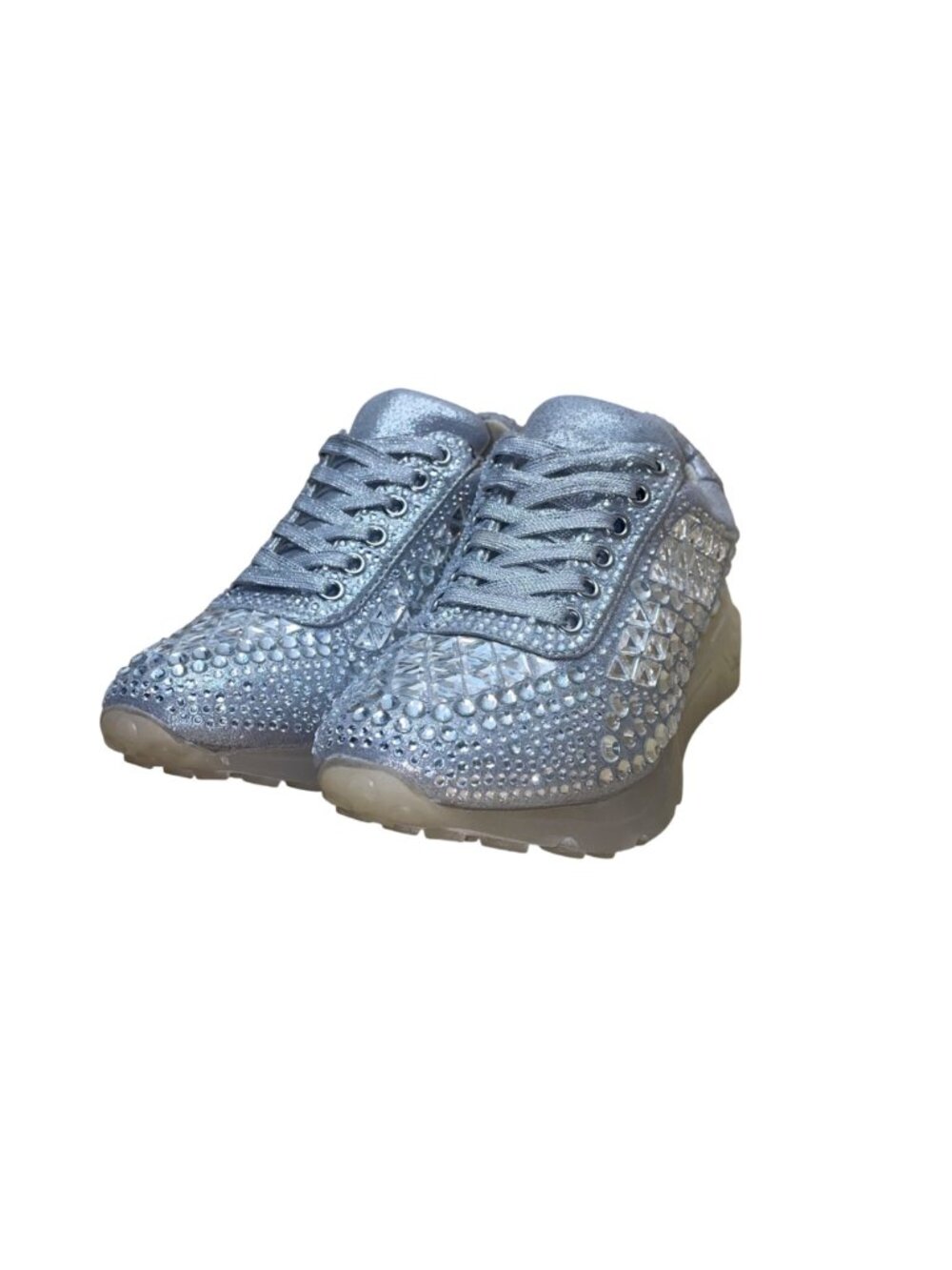 Steve Madden Women’s Silver Sparkle Rhinestone Embellished Carissa Sneakers 7.5M - Picture 3 of 10
